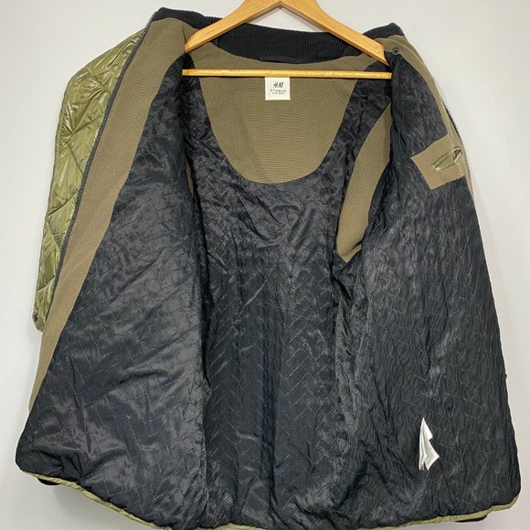 H&M Studio Fall 2015 AW15 Khaki Olive Green Quilted Bomber Jacket Size 4 - Picture 11 of 16